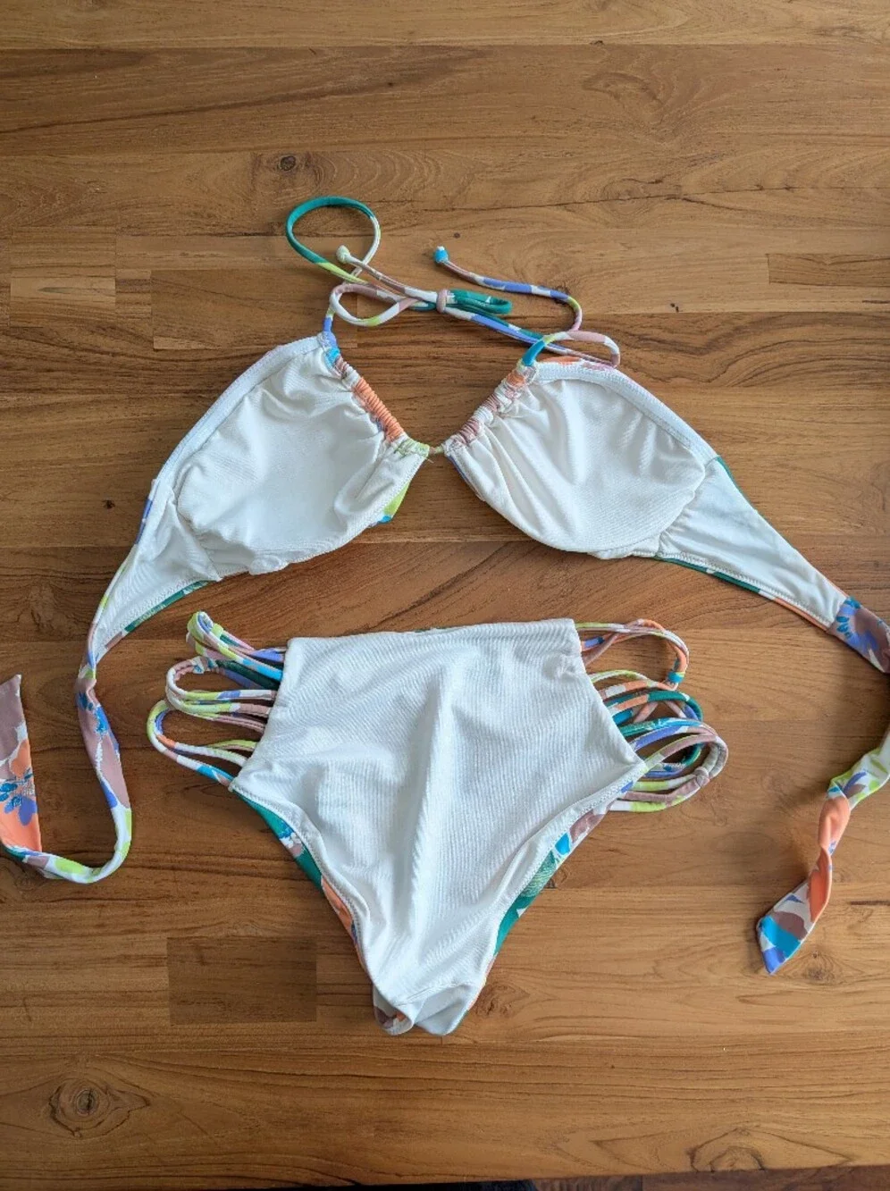O'Neill Sami Floral 3-Way Bikini Set Small Multi-Way Top Strappy Bottoms